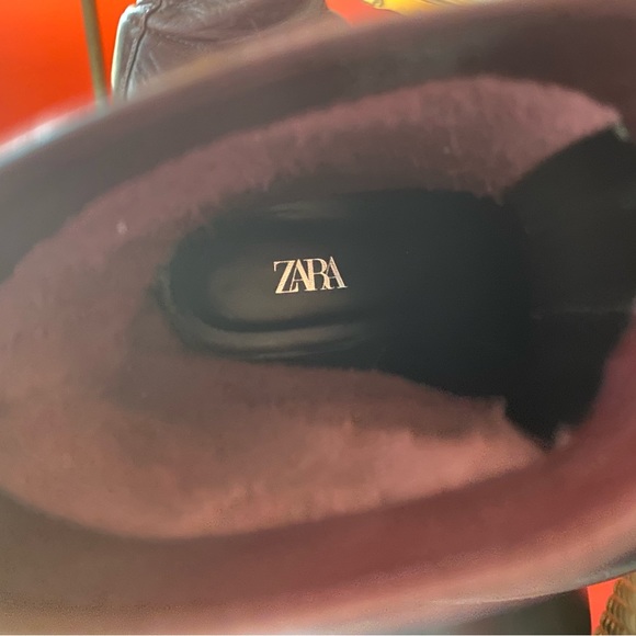 〰️ Zara Chucky Platform Sole Boots Lug-Sole Combat Boots in Burgundy Leather 〰️ - Picture 9 of 12